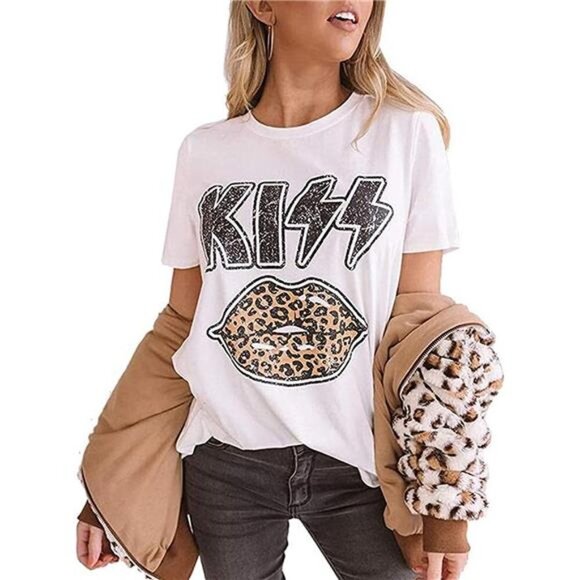 White KISS‎ Fitted Vintage Graphic Tee Rock Band Short Sleeve T-Shirts Top - Picture 5 of 6